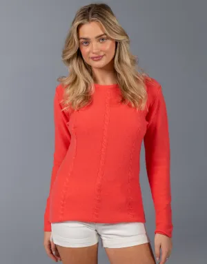 Everyday Cable Sweater in Coral