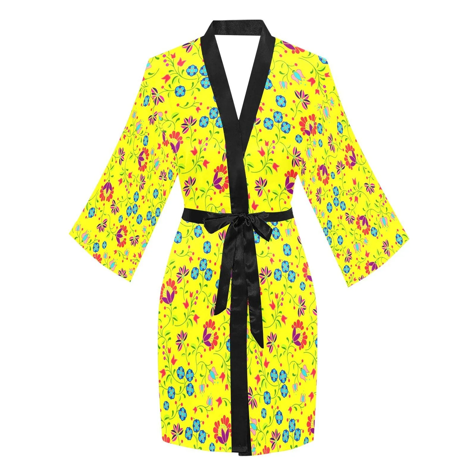 Fleur Indigine Mais Long Sleeve Satin Robe