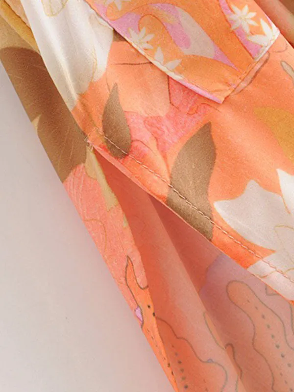 Floral Partywear Cotton Silk Kimono Orange Color Cotton Long Length Gown Robe Kimono