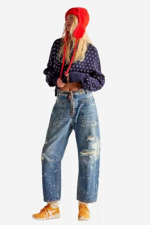 Free People Moxie Pull-On Barrel Jeans in Calypso