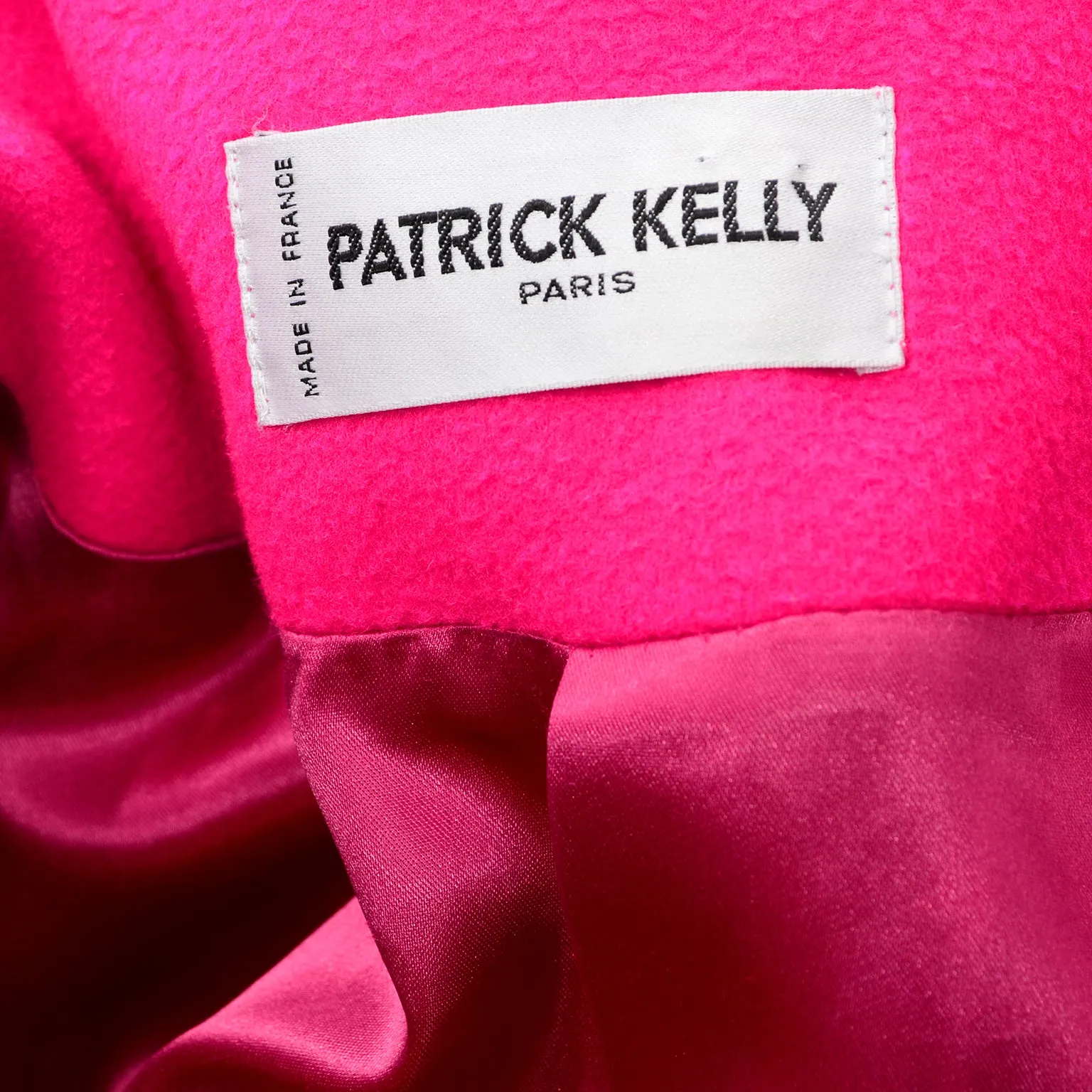 F/W 1989 Rare Vintage Patrick Kelly Paris Hot Pink Cashmere Wool Blend Coat