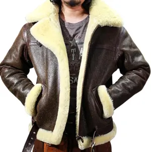 Genuine Sheep Leather Jacket Coat For Men Big B3 Shear-ling Bomber Merino Fur Jacket Super Warm