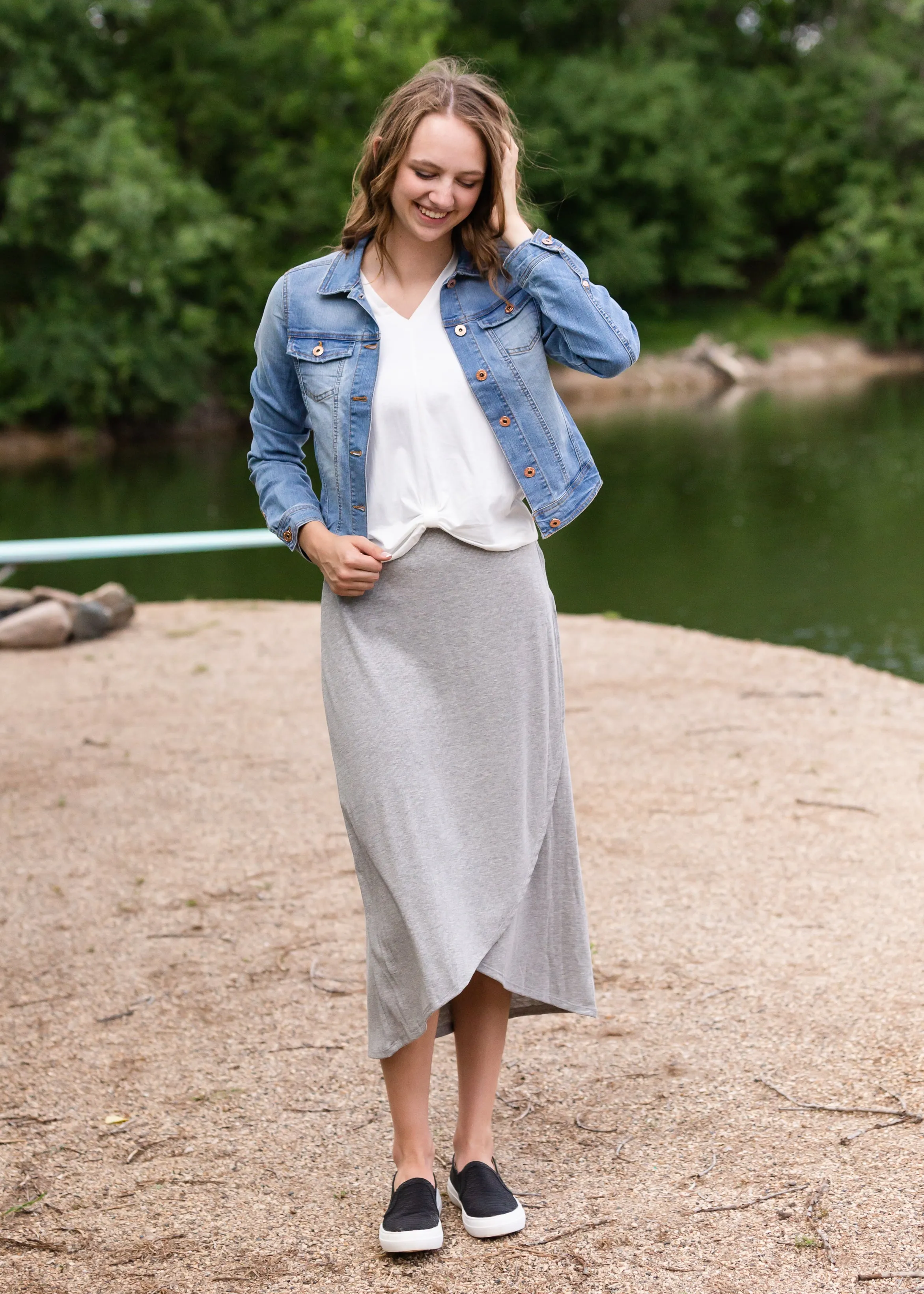 Gray Elastic Waist Knit Midi Skirt - FINAL SALE