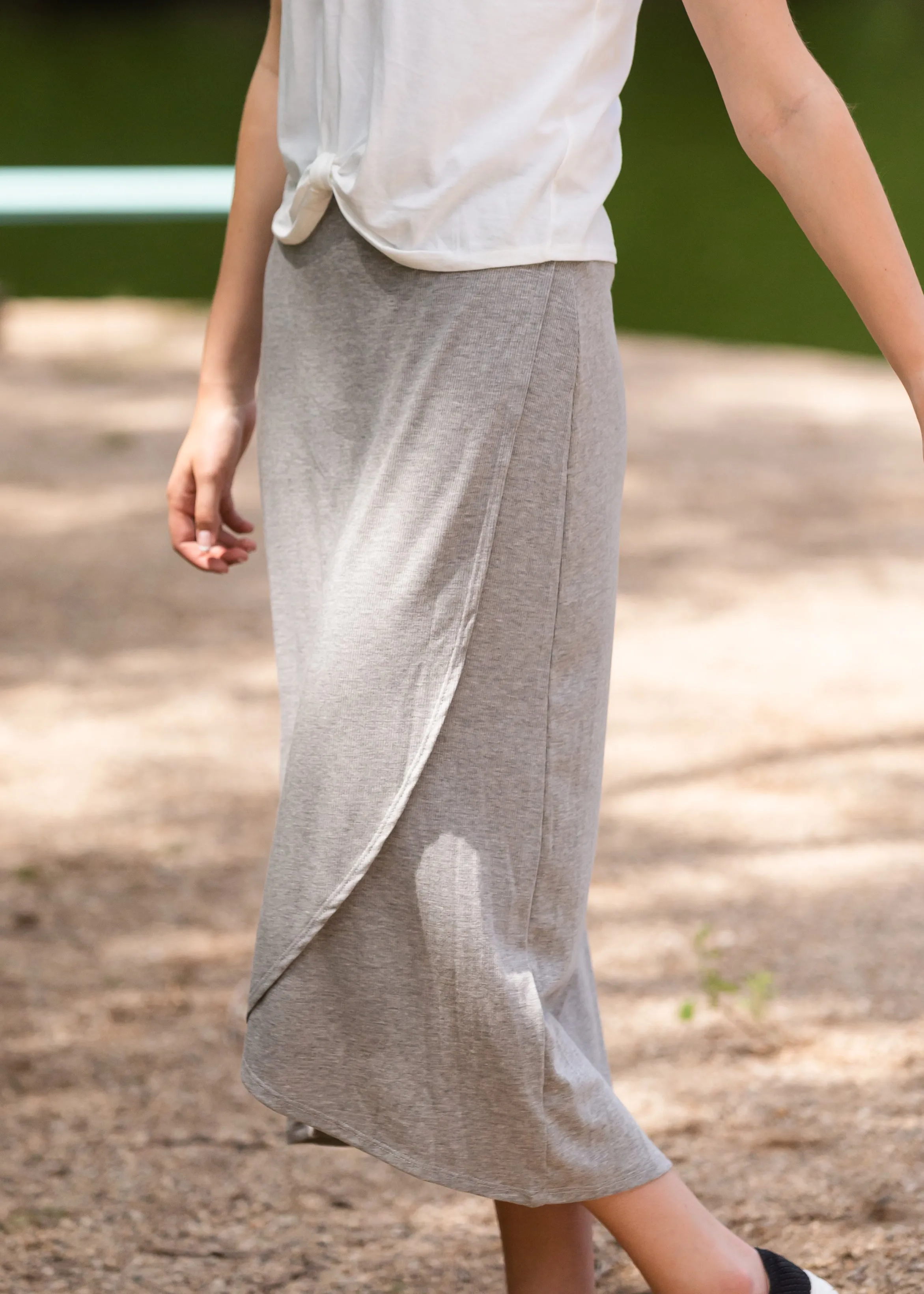 Gray Elastic Waist Knit Midi Skirt - FINAL SALE