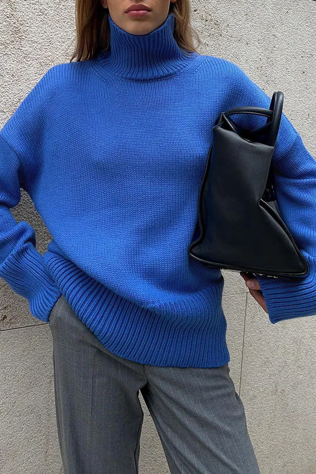 Half turtleneck loose solid color knitted sweater