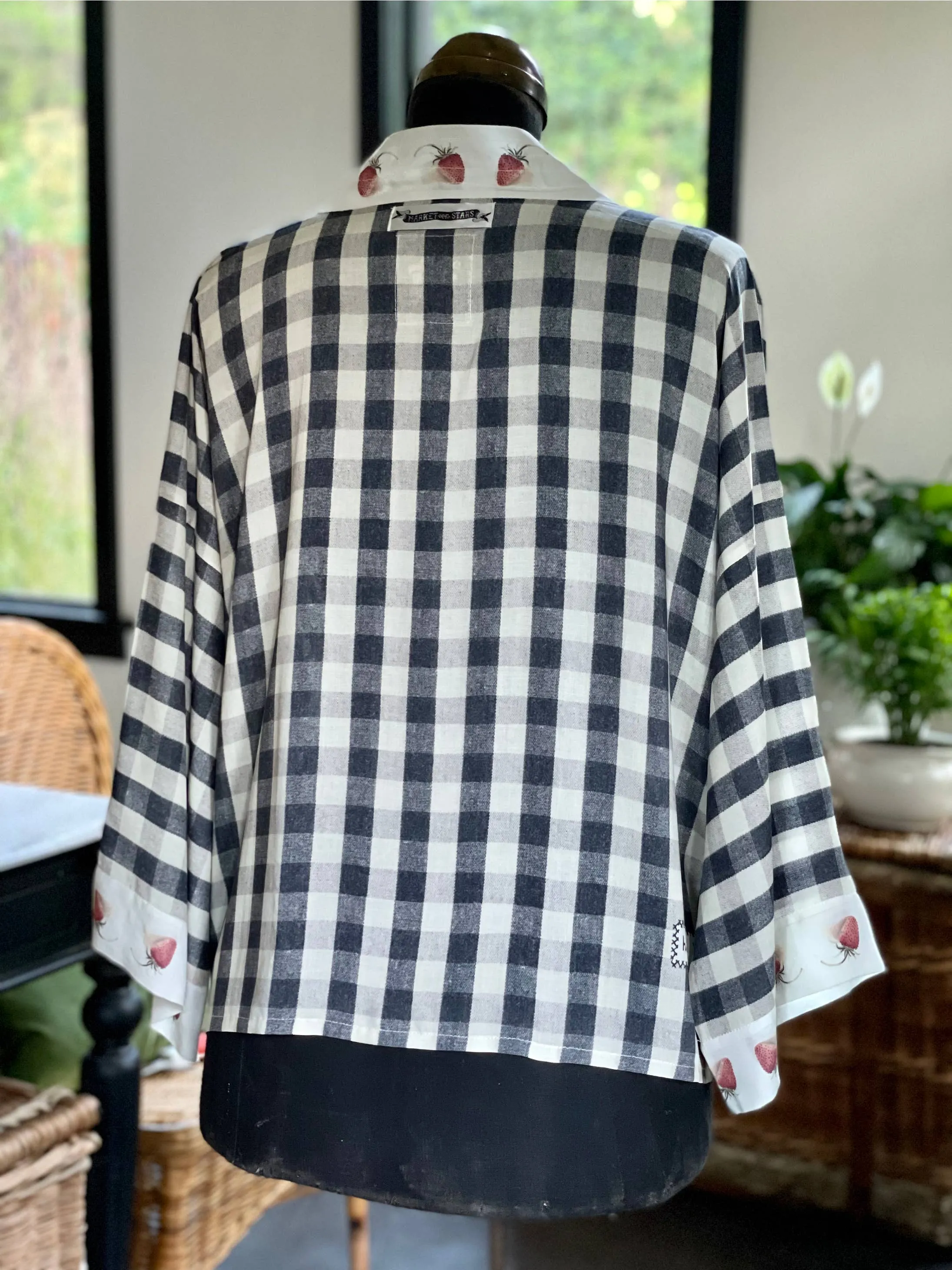 Happy Days Gingham and Stawberries Cropped Bamboo Kimono