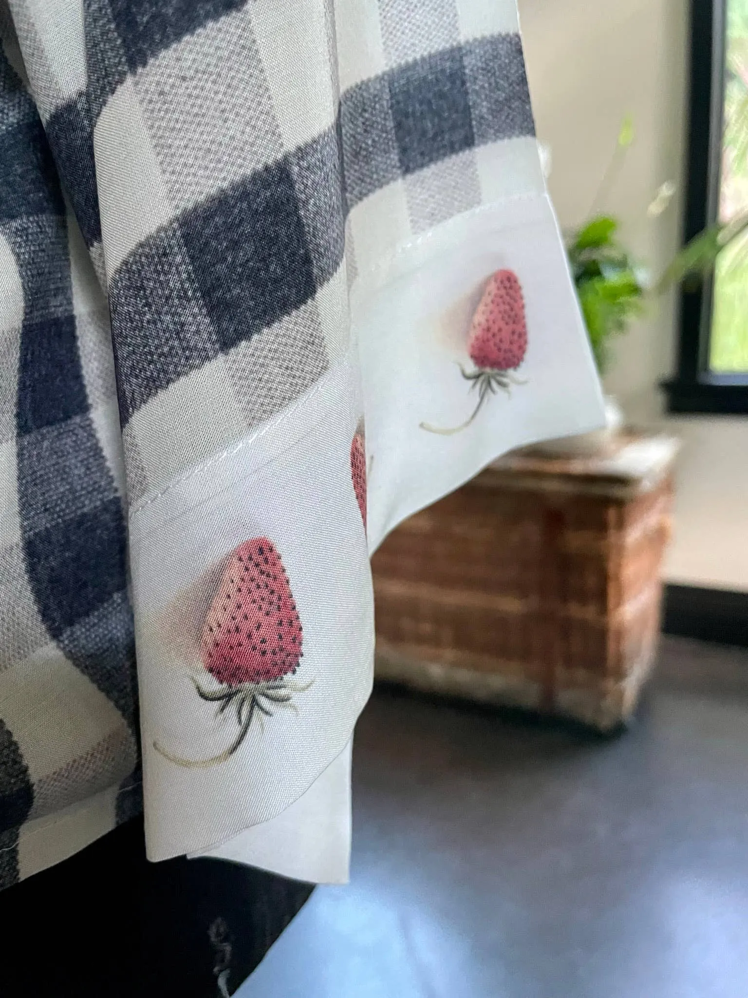 Happy Days Gingham and Stawberries Cropped Bamboo Kimono