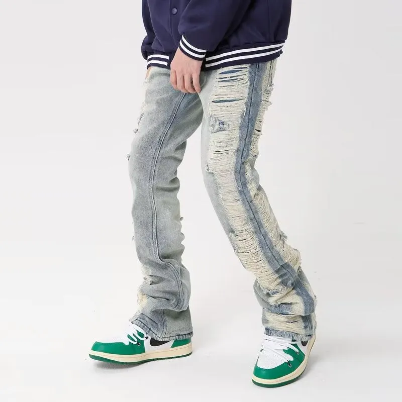 High street hand-worn whiskered bootcut jeans