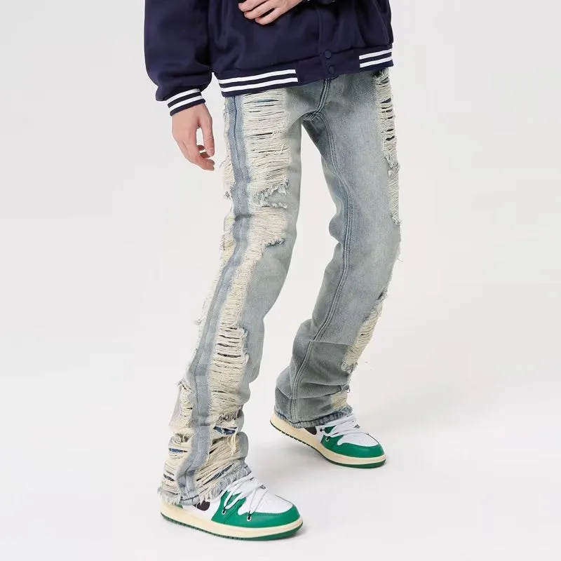 High street hand-worn whiskered bootcut jeans