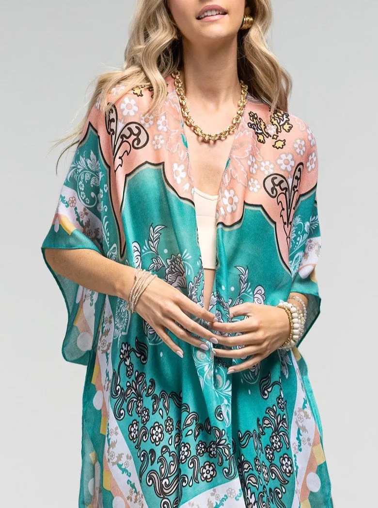 It is up to you Boho Peach Floral Kimono- one size