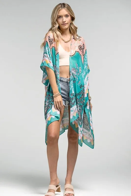 It is up to you Boho Peach Floral Kimono- one size