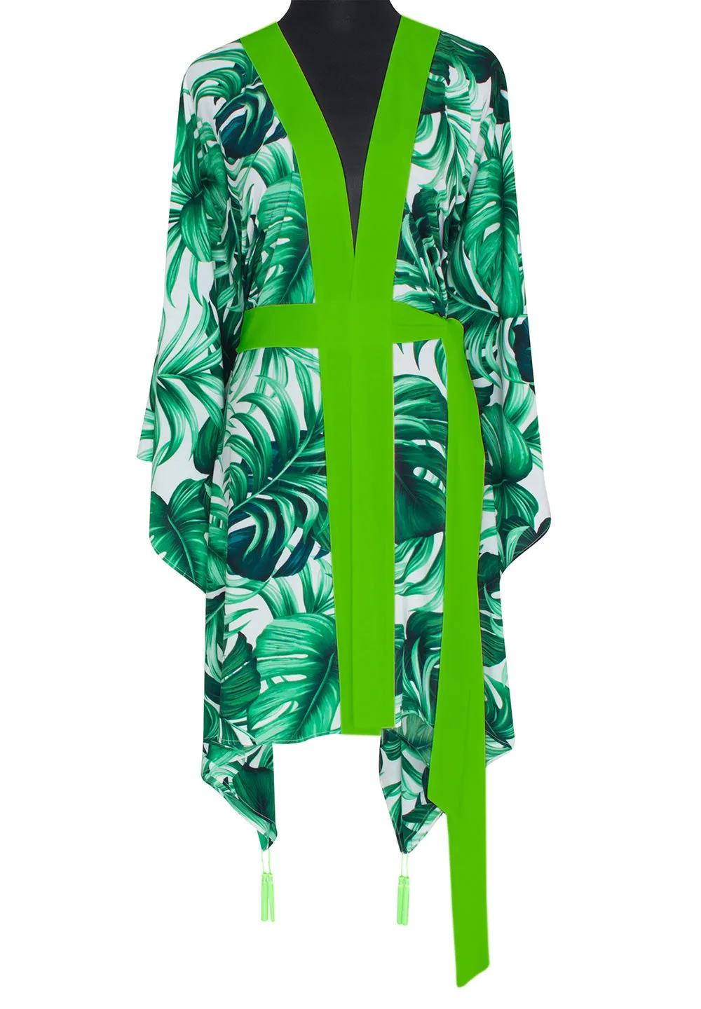 Jungle - Monstera White / Green Kimono (Neon Green)