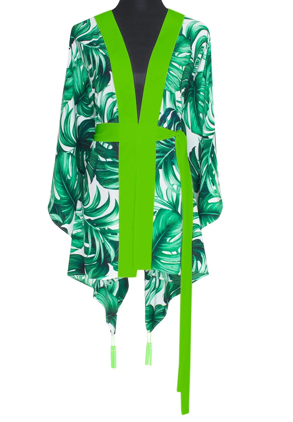 Jungle - Monstera White / Green Kimono (Neon Green)