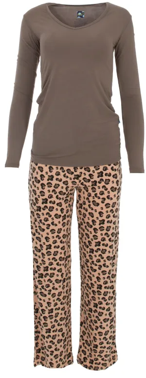 KicKee Pants Suede Cheetah Long Sleeve One Tee & Pant Set