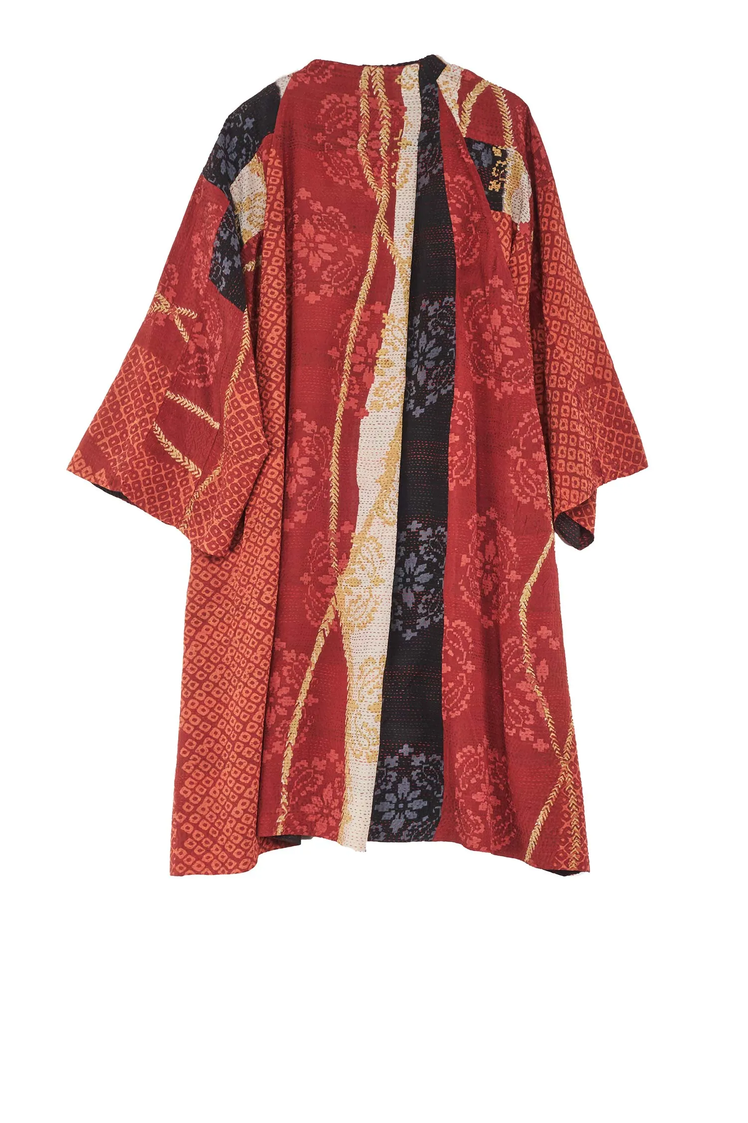 KIMONO PRINT KANTHA KIMONO DUSTER - kp2317-red -