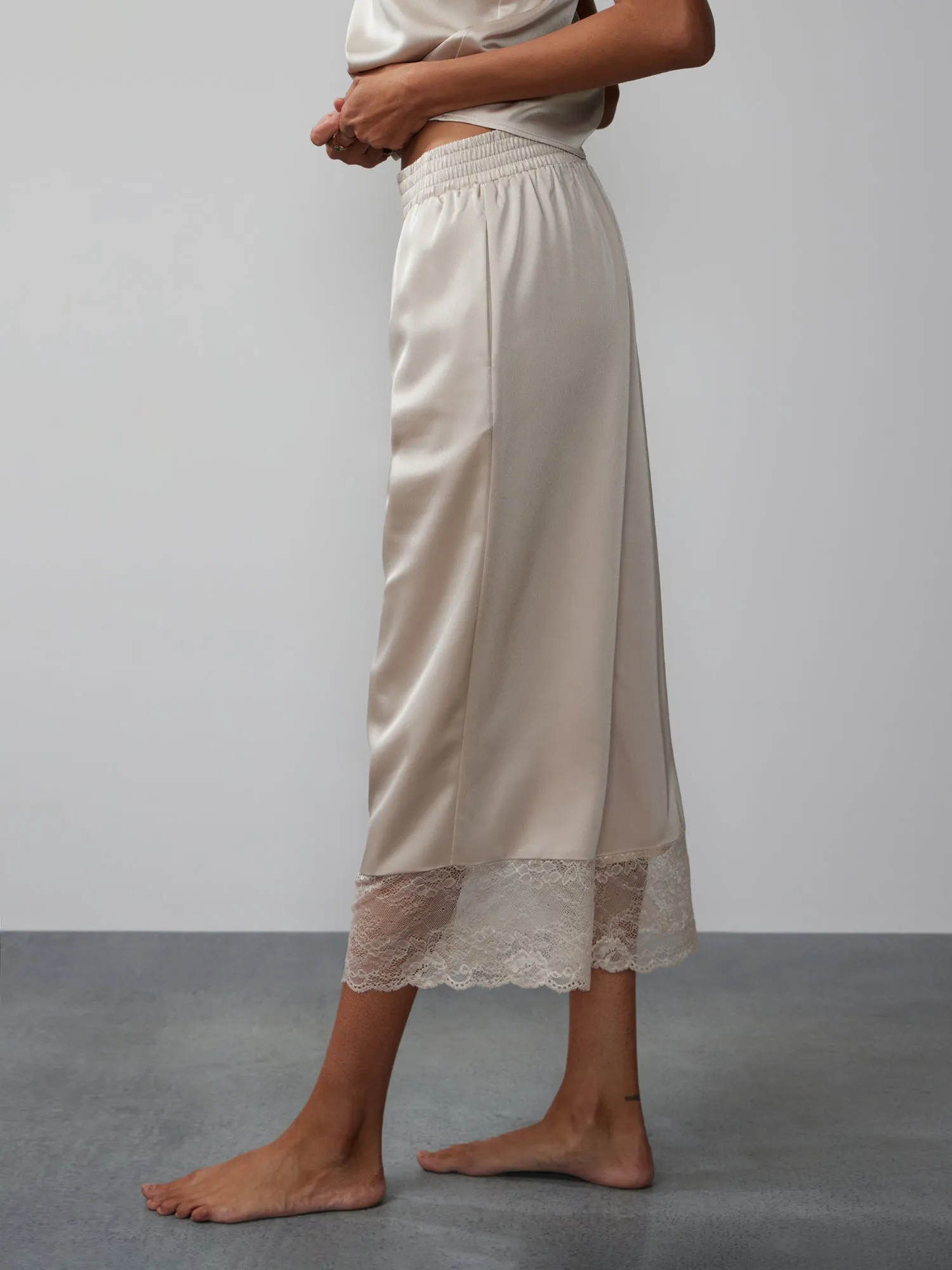 Lace Hem Wide Leg Pajama Pant