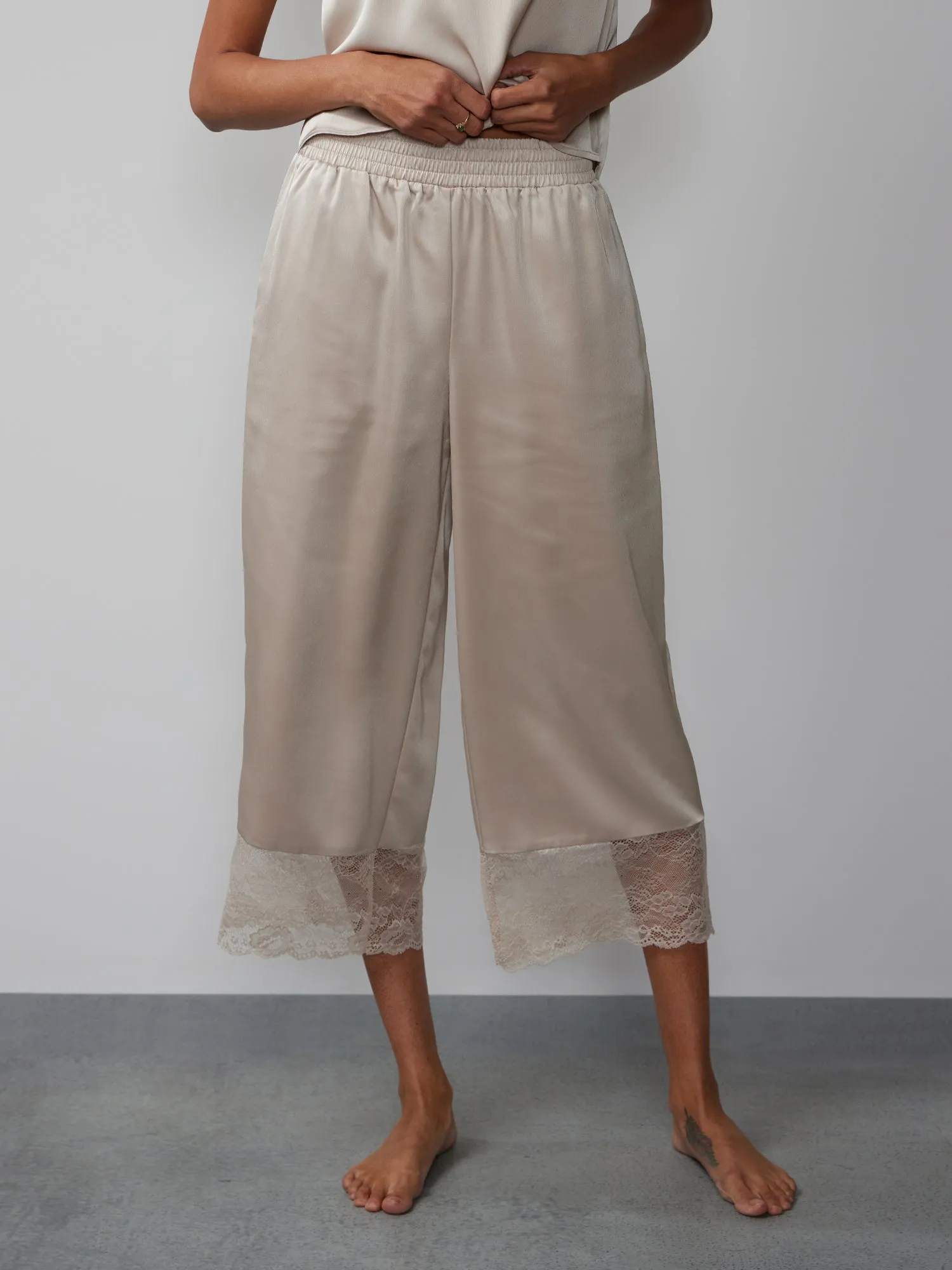 Lace Hem Wide Leg Pajama Pant