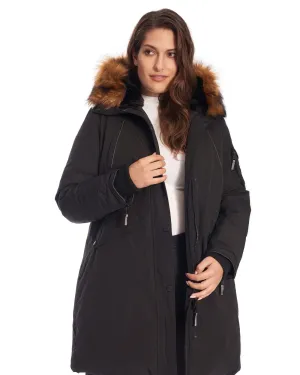 LAURENTIAN | Vegan Down Recycled Long Parka Winter With Faux Fur Hood | Black