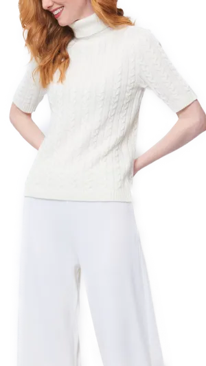 Lea Short Sleeved Cable-Knit Turtleneck - Winter White