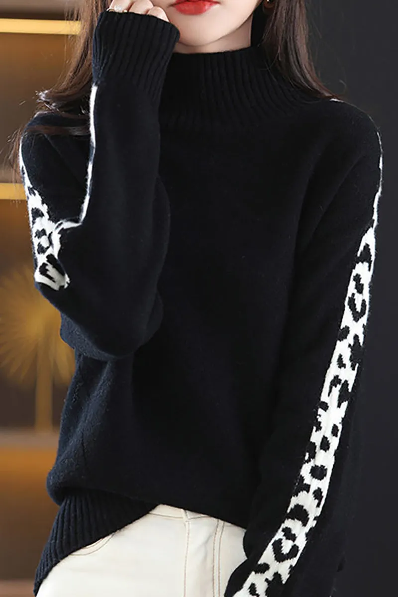 Leopard Knit Turtleneck Sweater