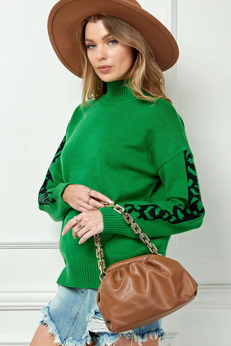 Leopard Knit Turtleneck Sweater