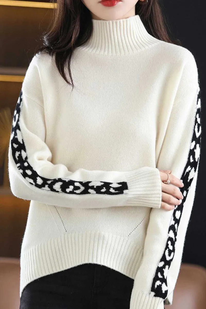 Leopard Knit Turtleneck Sweater