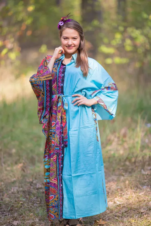 Light Blue Oriental Delight Style Caftan in Cheerful Paisleys Pattern