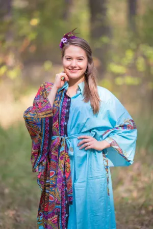 Light Blue Oriental Delight Style Caftan in Cheerful Paisleys Pattern