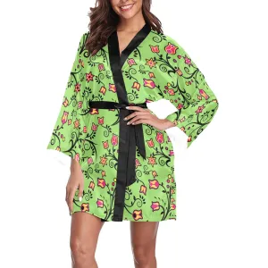 LightGreen Yellow Star Long Sleeve Satin Robe