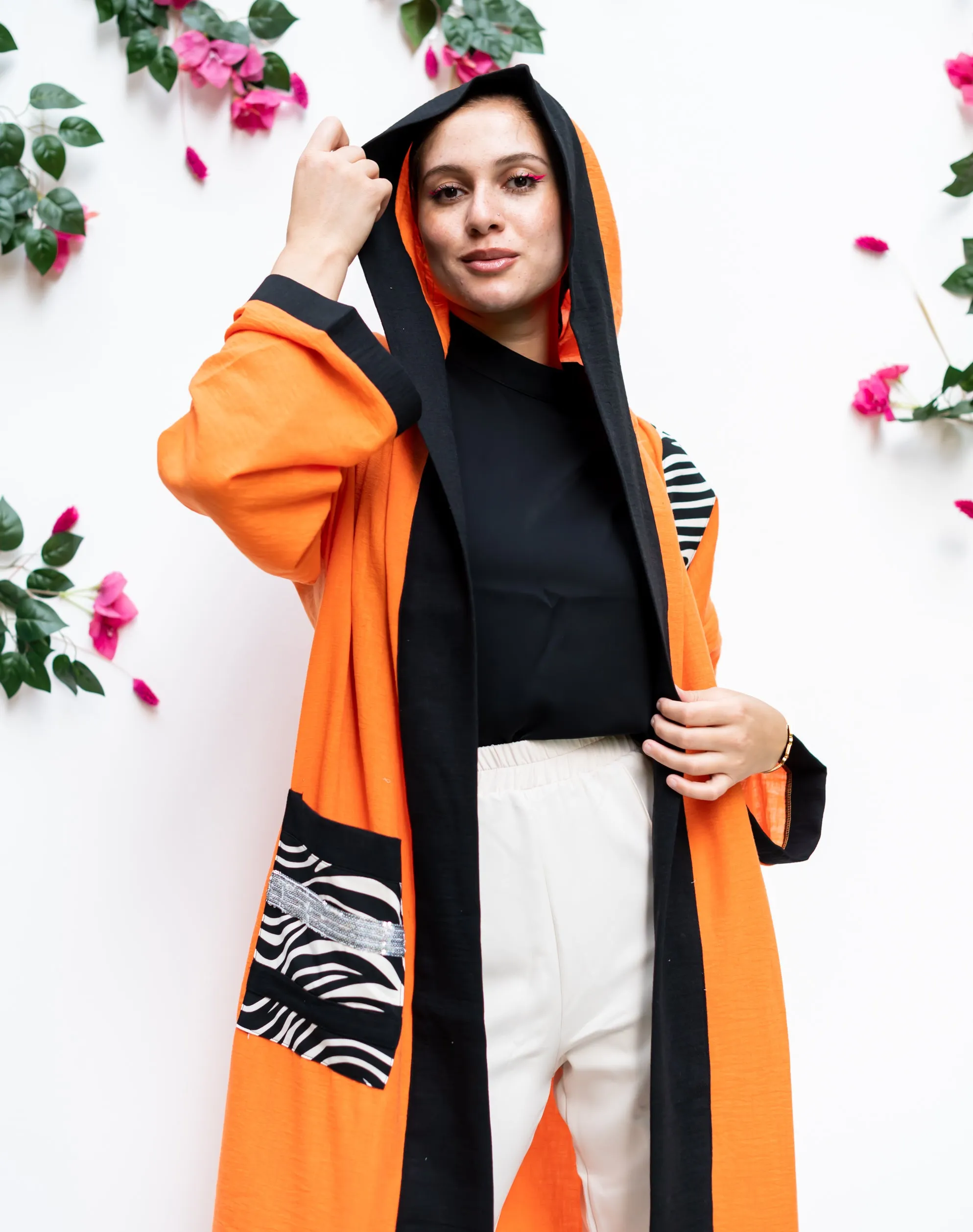 Linen Kimono zebra pockets orange