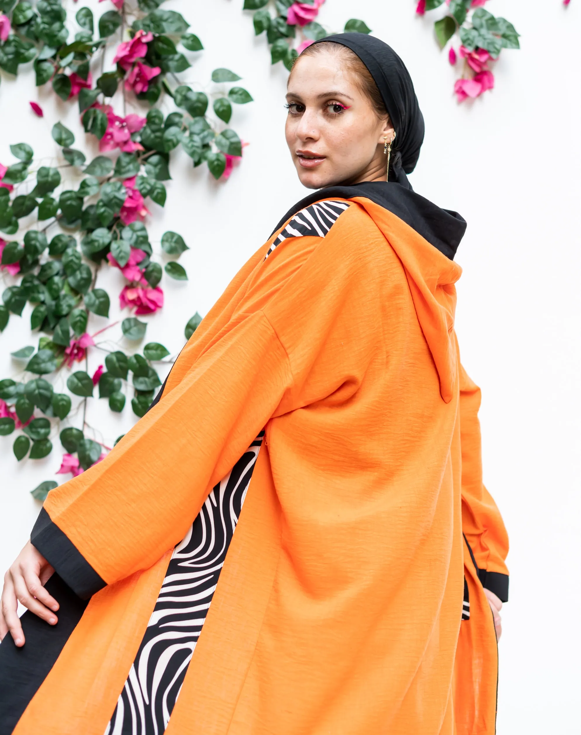 Linen Kimono zebra pockets orange