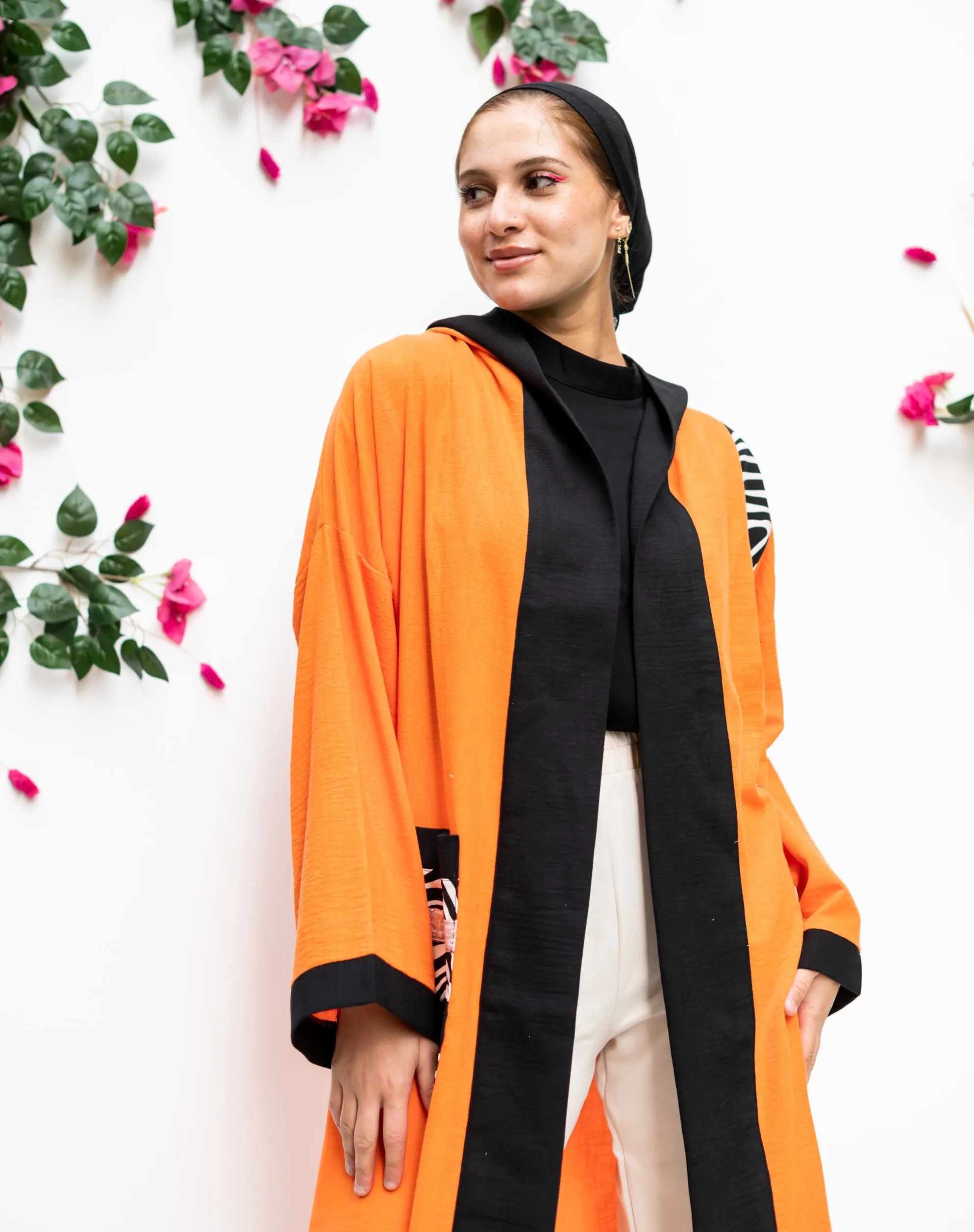 Linen Kimono zebra pockets orange