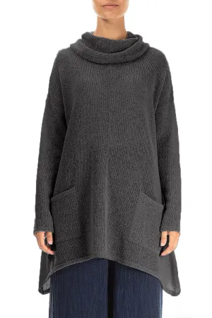 Longer Back Turtleneck Dark Grey Wool Sweater