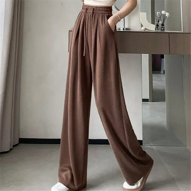 LVSANW 2024 New Summer Women's Casual Pants High Waist Solid Minimalism Loose Floor Length Wide Leg Trousers Female