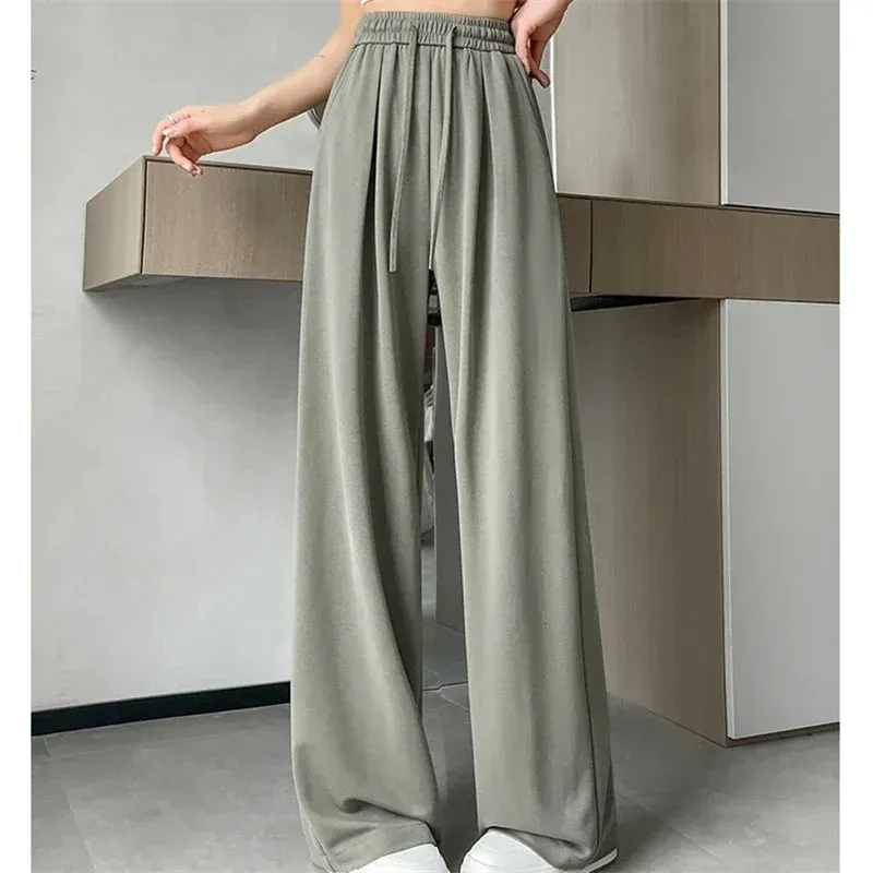 LVSANW 2024 New Summer Women's Casual Pants High Waist Solid Minimalism Loose Floor Length Wide Leg Trousers Female