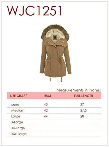 MBJ WJC1251 Womens Warm Winter Hooded Parka Outwear M OLIVE