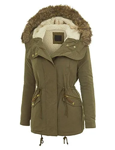 MBJ WJC1251 Womens Warm Winter Hooded Parka Outwear M OLIVE