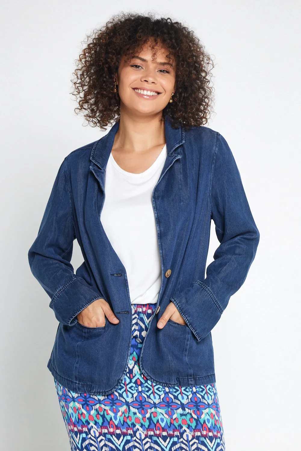 Melba Lyocell Denim Blazer - Dark Rinse