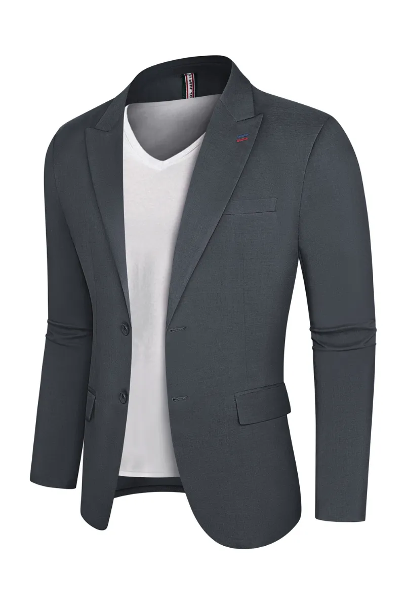 Men Back Slit Blazer Coat Casual Peak Lapel Two-Button Suit Coat