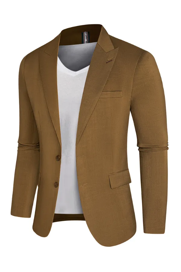 Men Back Slit Blazer Coat Casual Peak Lapel Two-Button Suit Coat