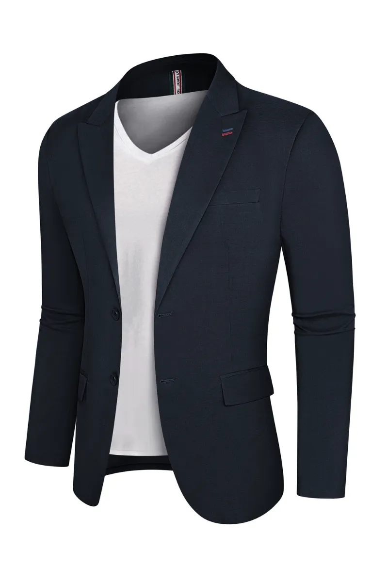 Men Back Slit Blazer Coat Casual Peak Lapel Two-Button Suit Coat