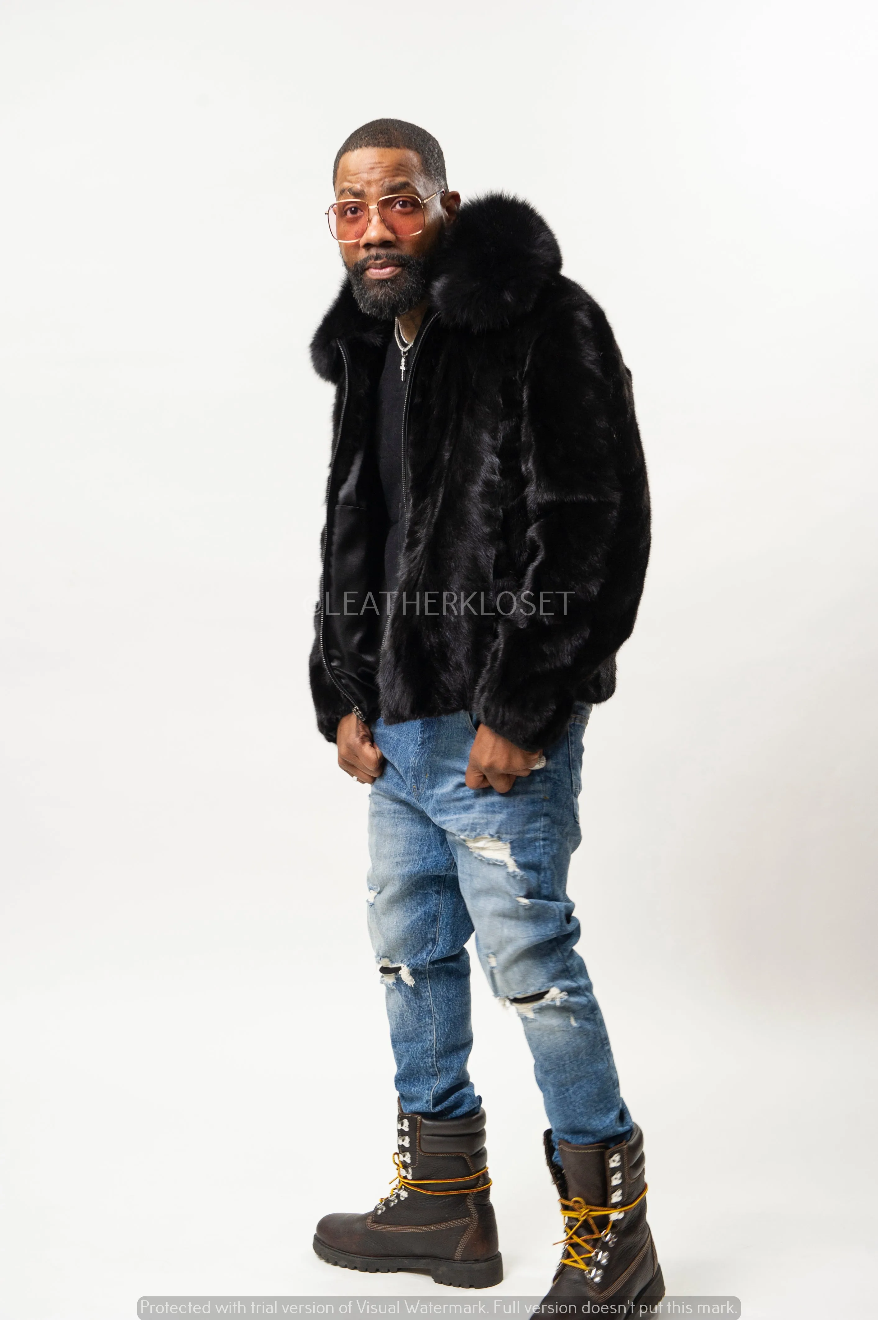 Men's Mink Bomber Jacket [Black]