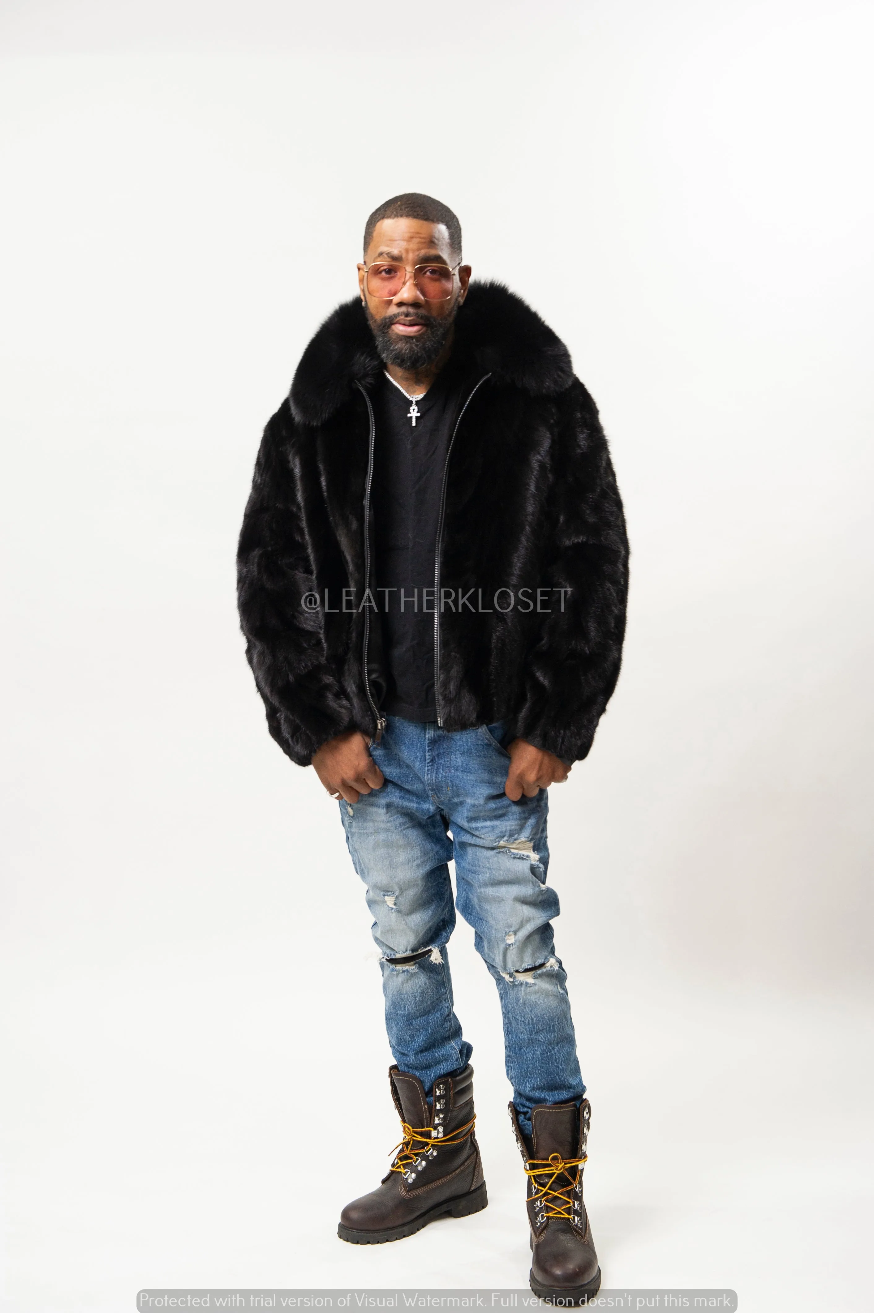 Men's Mink Bomber Jacket [Black]