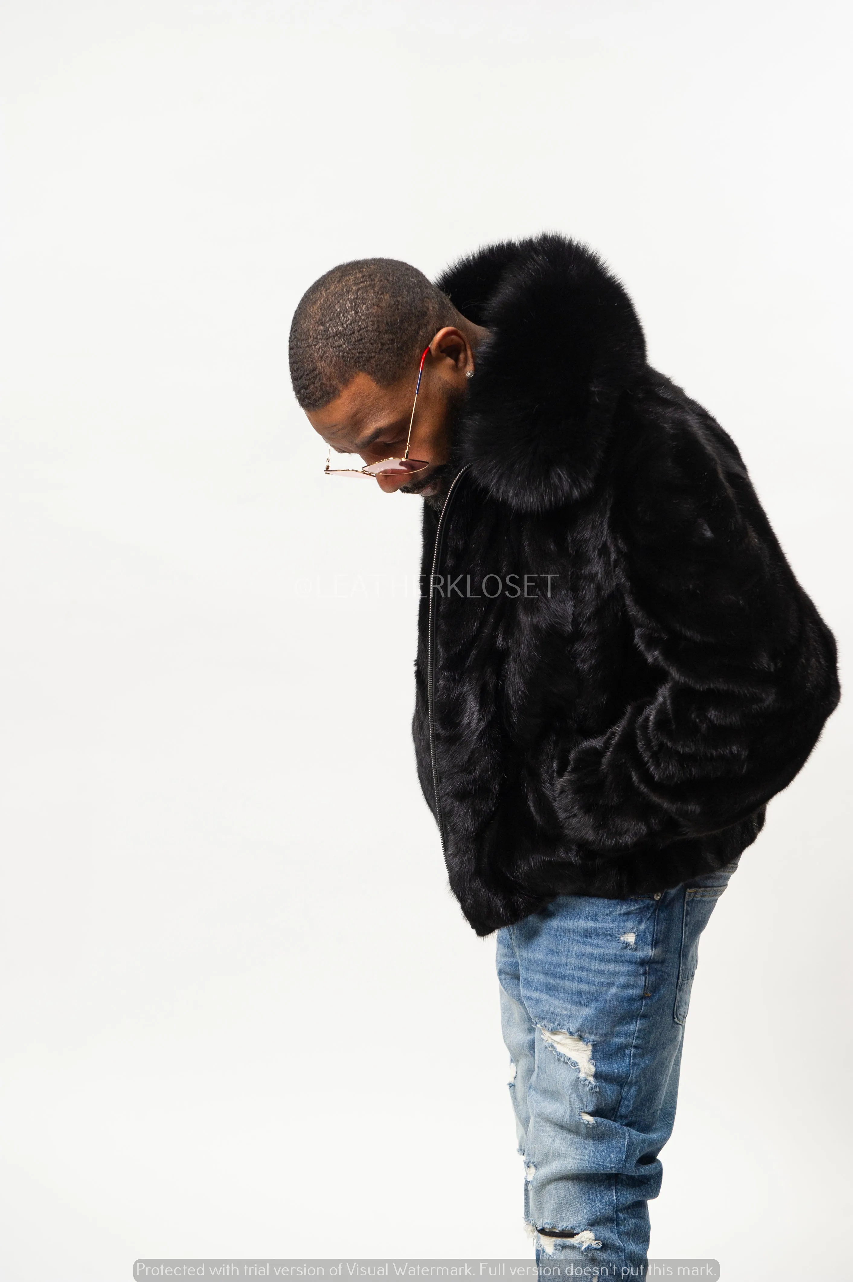 Men's Mink Bomber Jacket [Black]