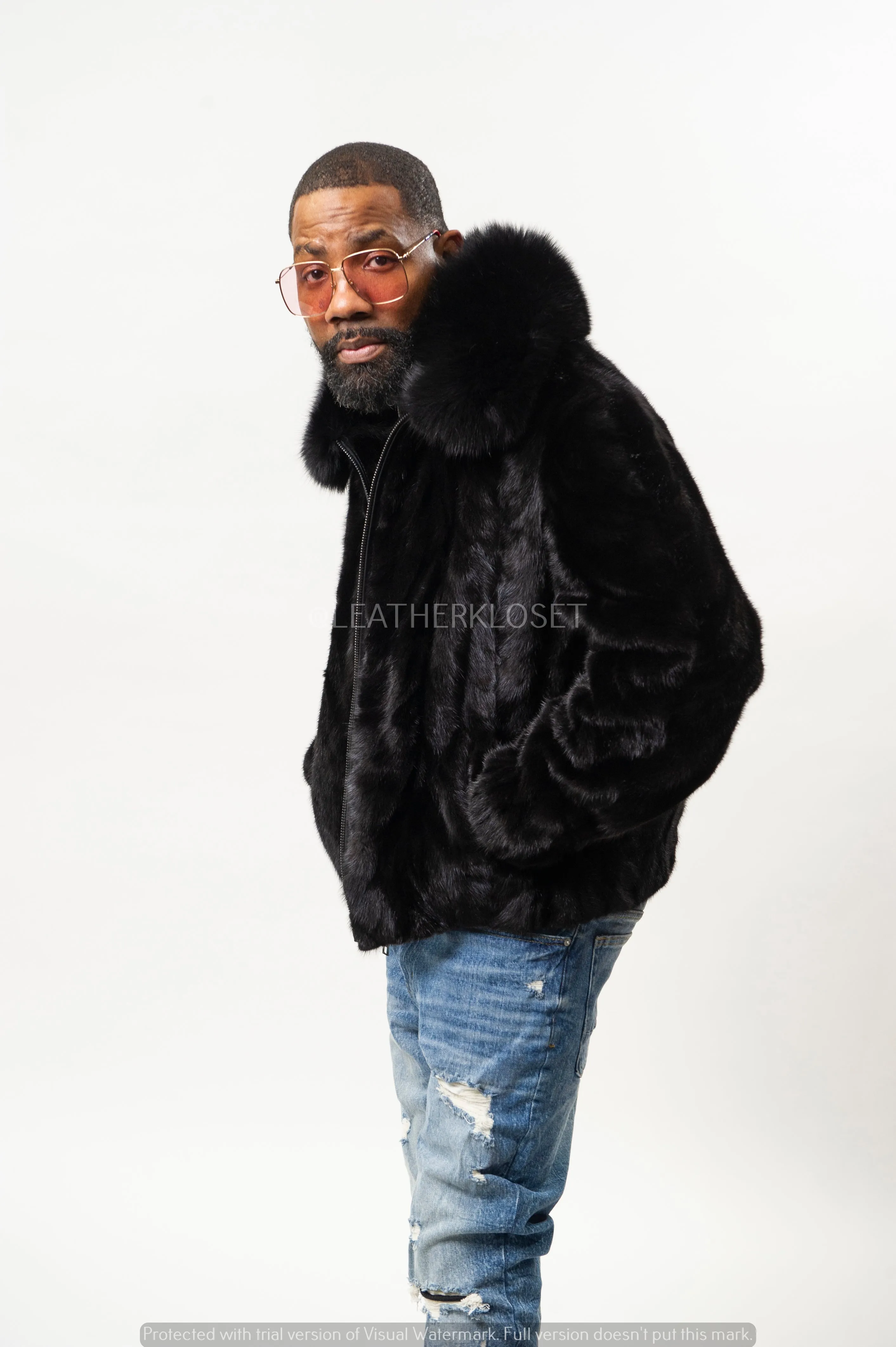 Men's Mink Bomber Jacket [Black]