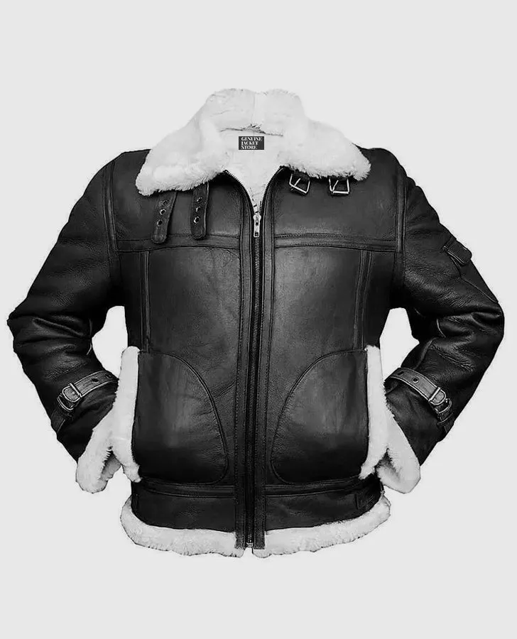 Men's RAF B3 Aviator Shearling Bomber Black Jacket