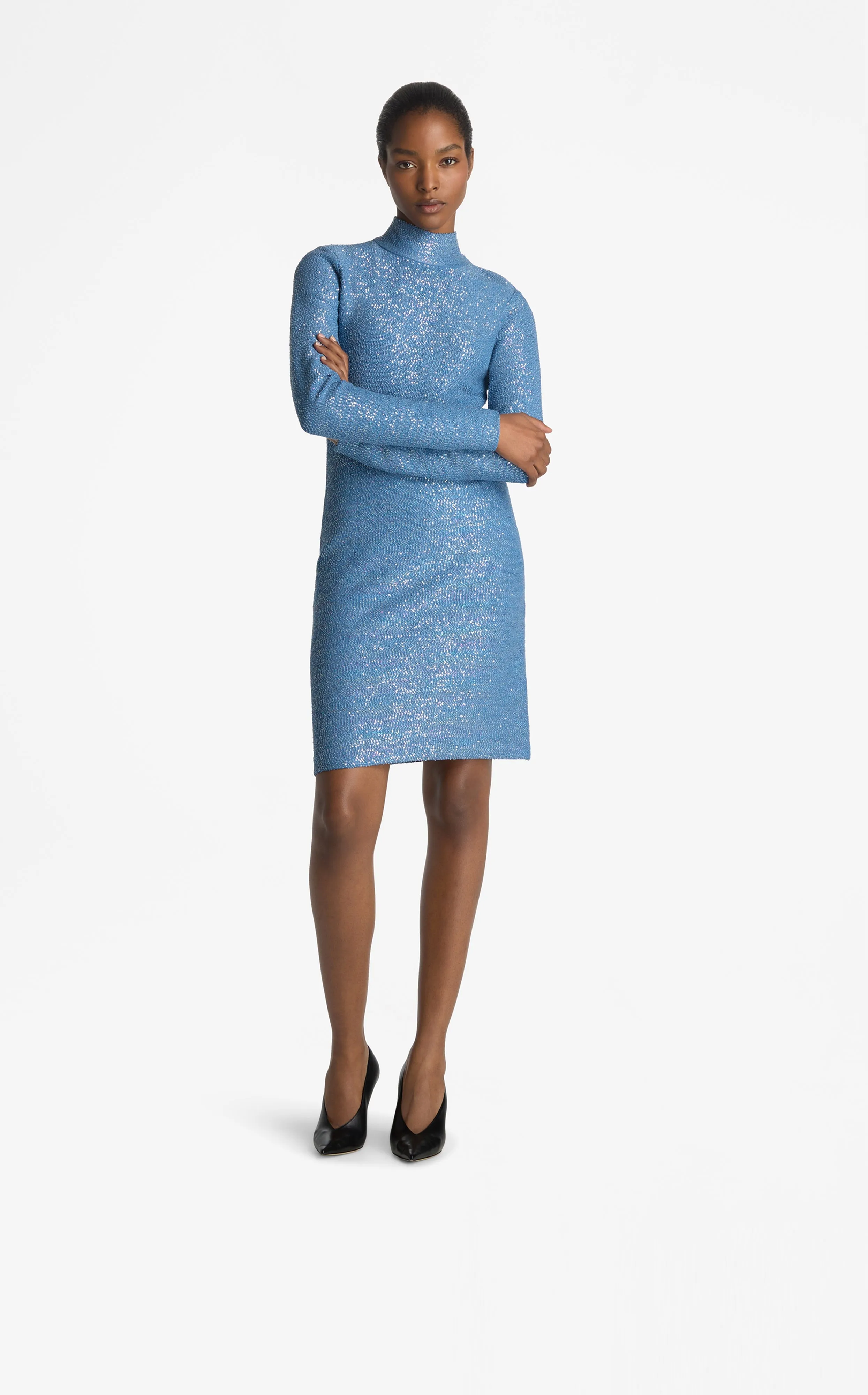 Mock Neck Sequin Knit Dress