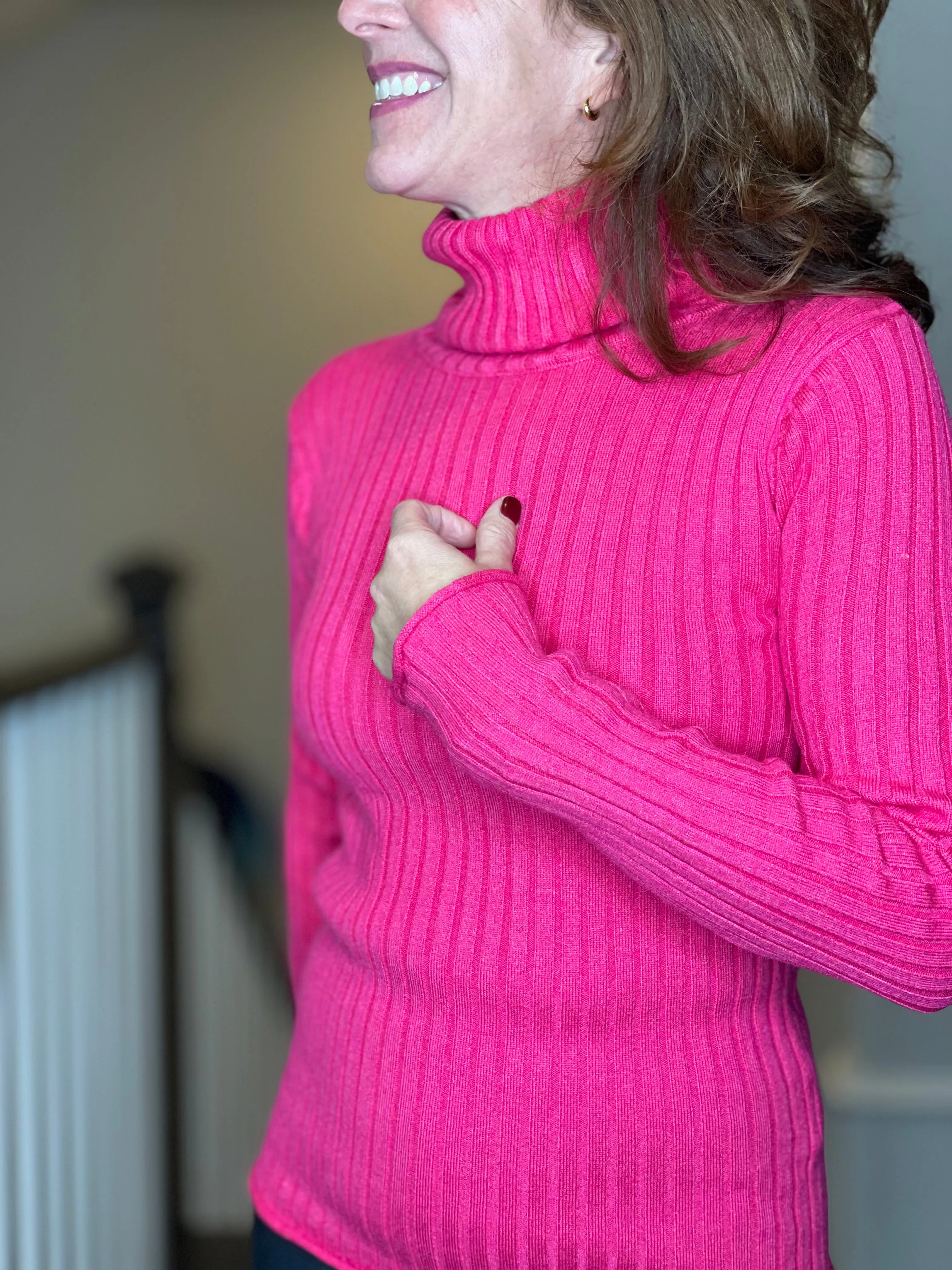 Molly Bracken Turtleneck Sweater in Hot Pink