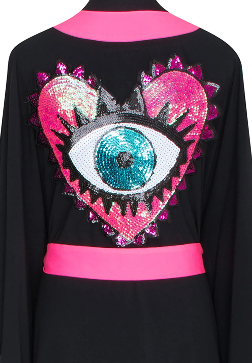 Monochrome - Black Kimono Evil Eye (Neon Pink)