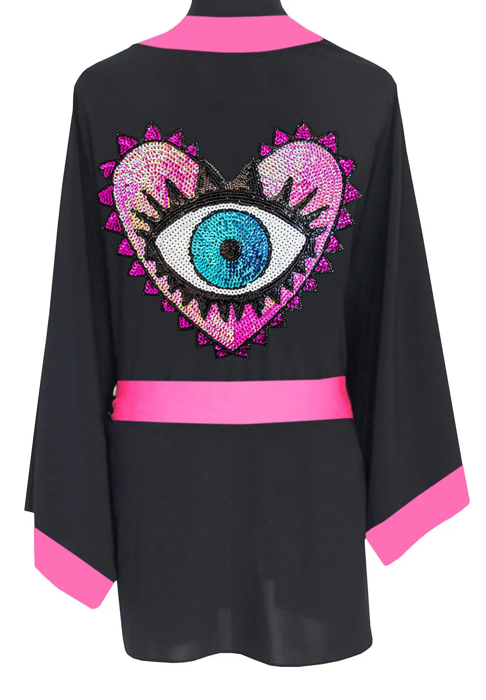 Monochrome - Black Kimono Evil Eye (Neon Pink)